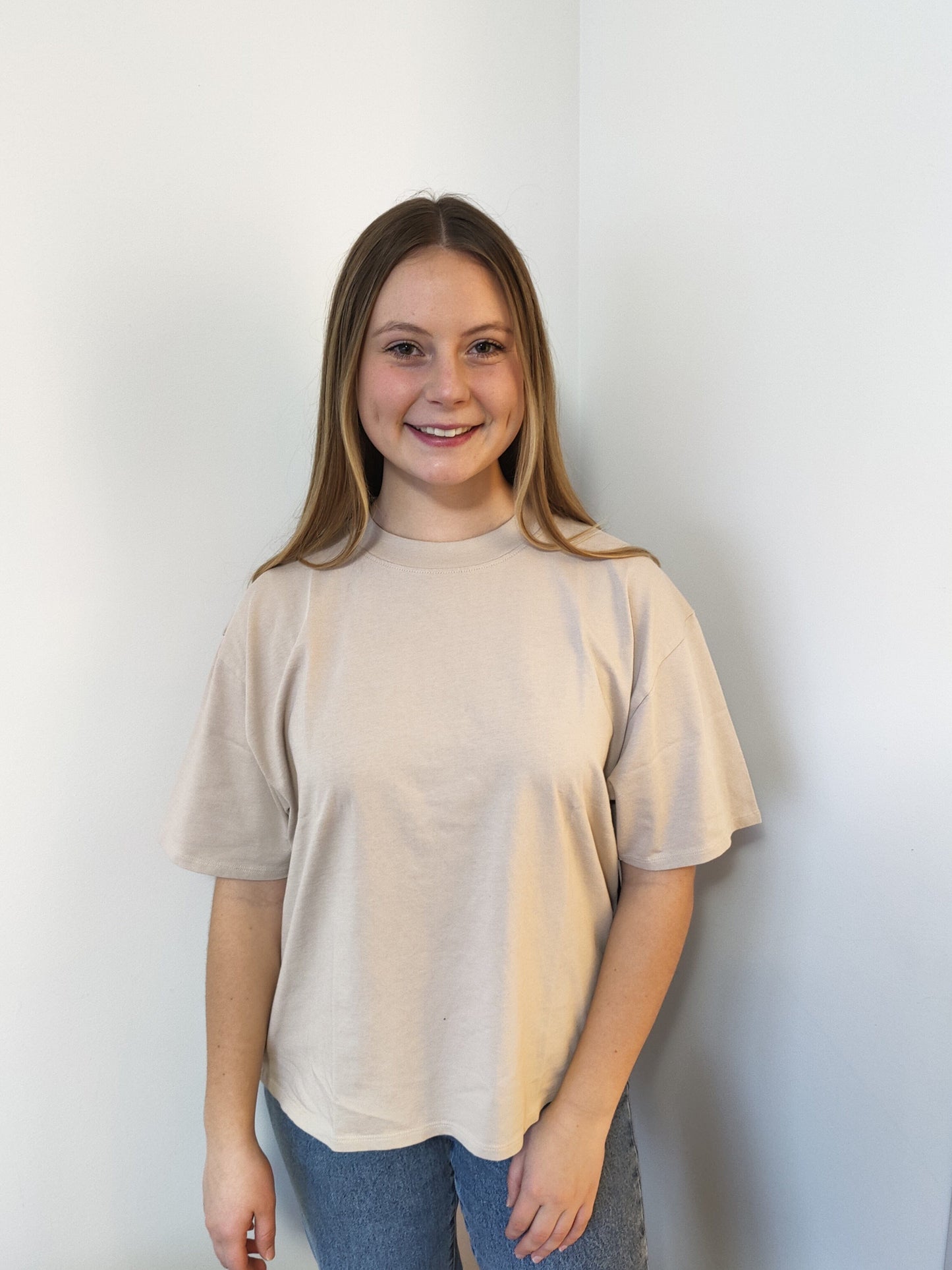 Brunette Boxy Crew Neck Tee - Oyster tee Brunette the Label