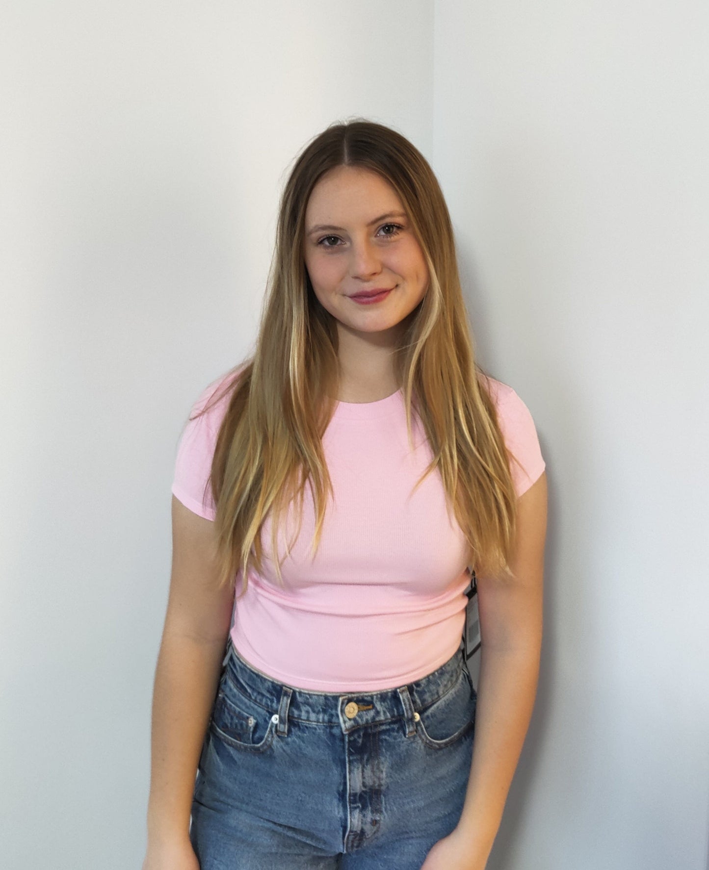 Brunette Cropped Ribbed Fitted Tee - Bubblegum tee Brunette the Label