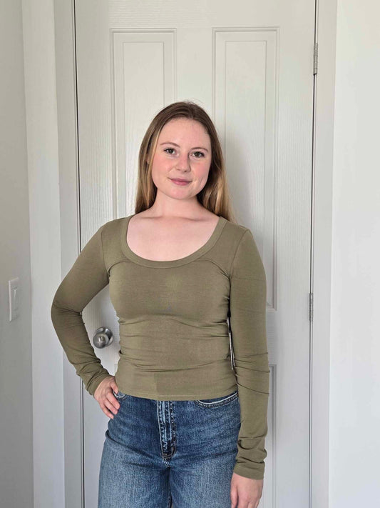 Brunette Long Sleeve Scoop Neck Shirt - Olive tee Brunette the Label