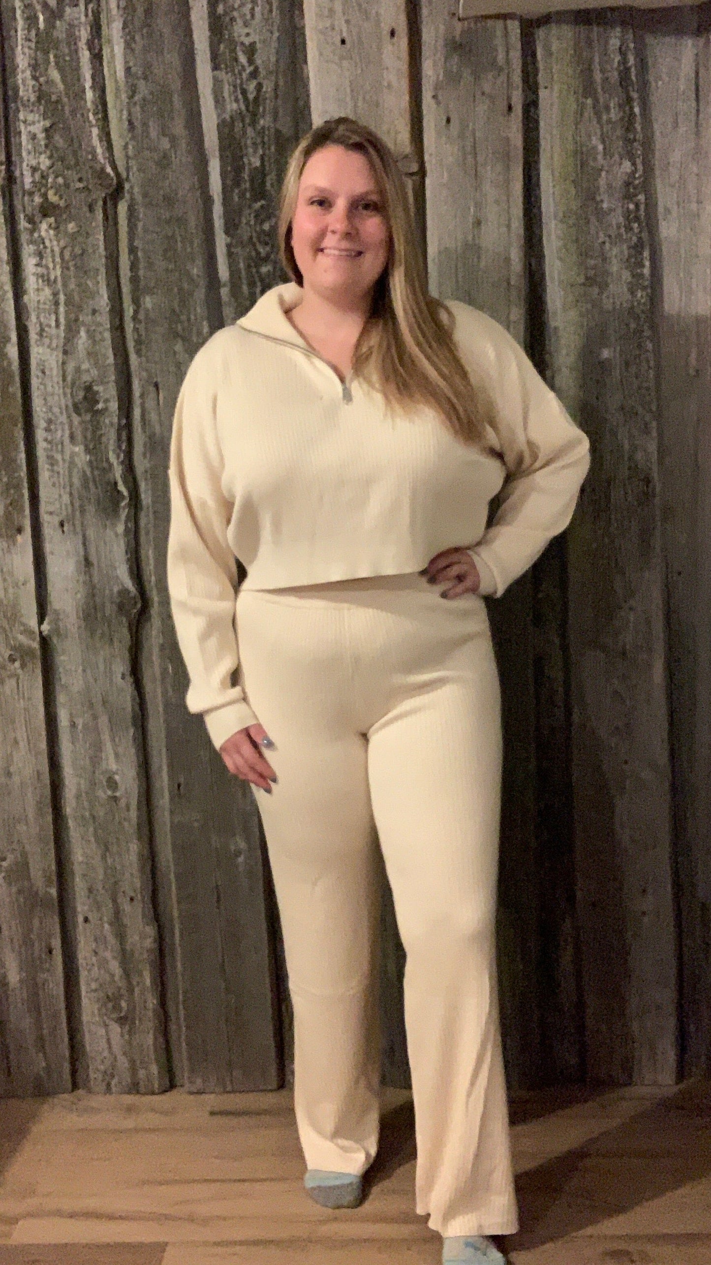 Brunette Olivia Ribbed Knit Straight Leg Pant - Cream Pants Brunette the Label