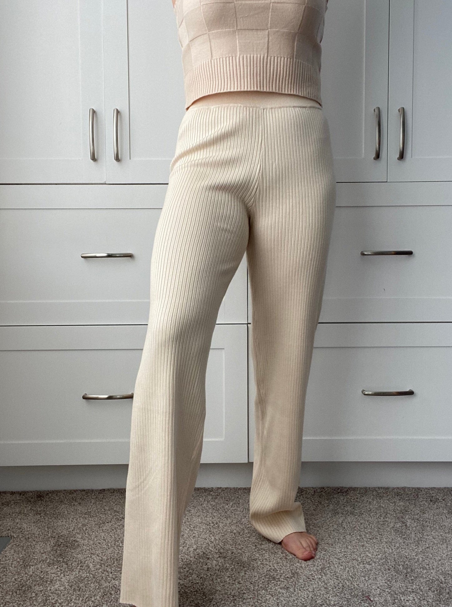 Brunette Olivia Ribbed Knit Straight Leg Pant - Cream Pants Brunette the Label