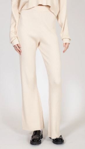 Brunette Olivia Ribbed Knit Straight Leg Pant - Cream Pants Brunette the Label