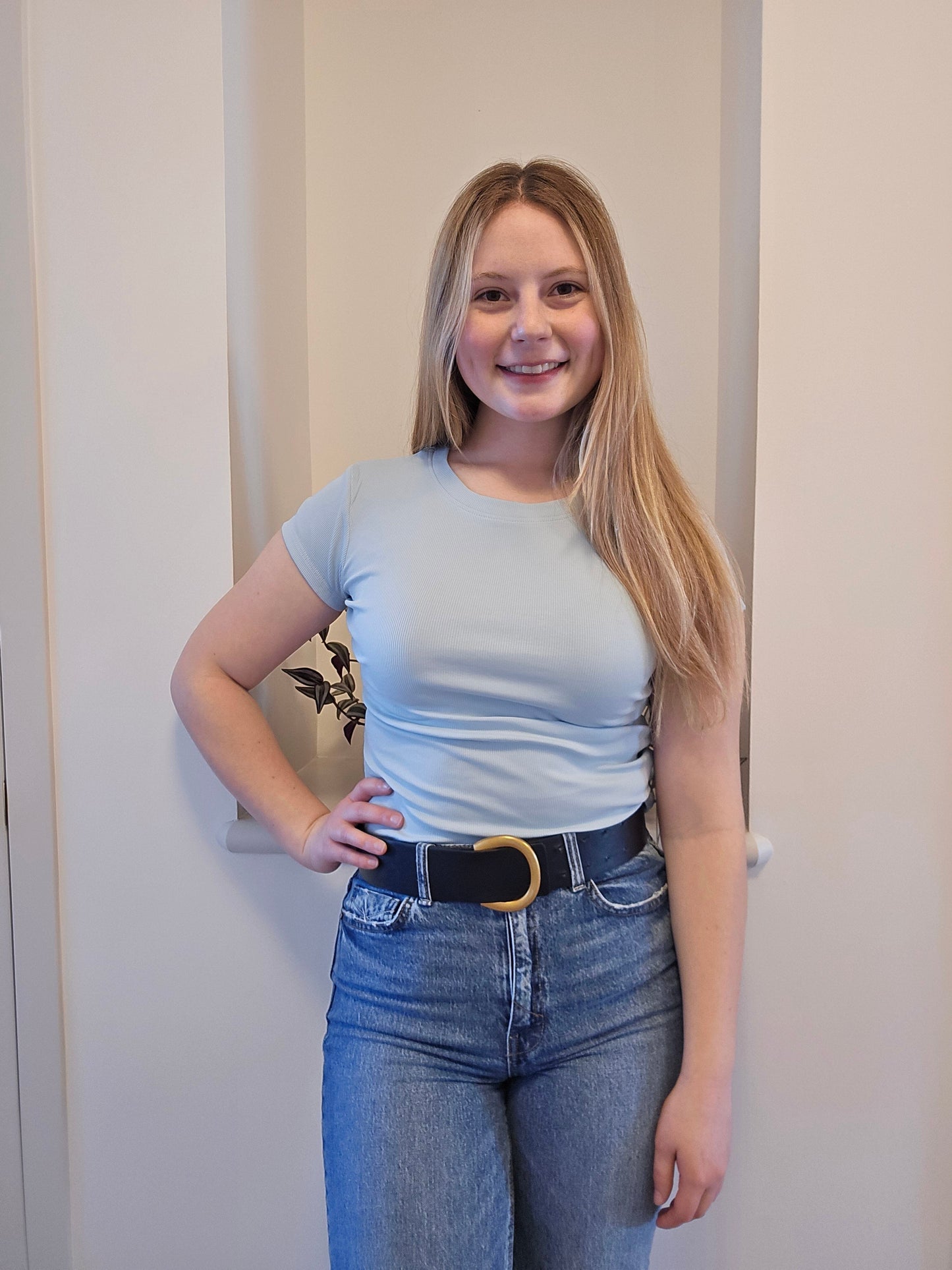 Brunette Ribbed Fitted Tee - Denim tee Brunette the Label