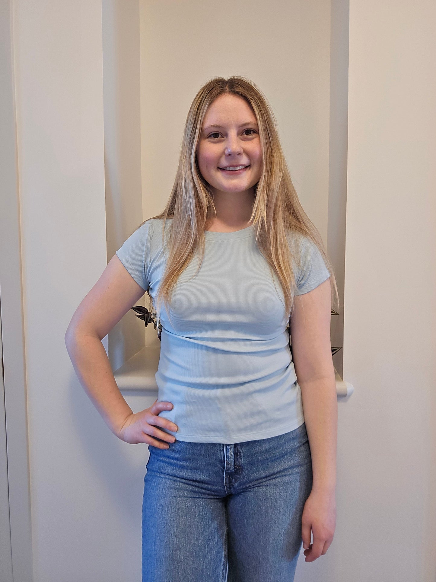Brunette Ribbed Fitted Tee - Denim tee Brunette the Label
