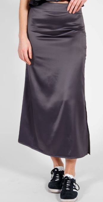 Brunette Satin Maxi Skirt - Charcoal Skirt Brunette the Label
