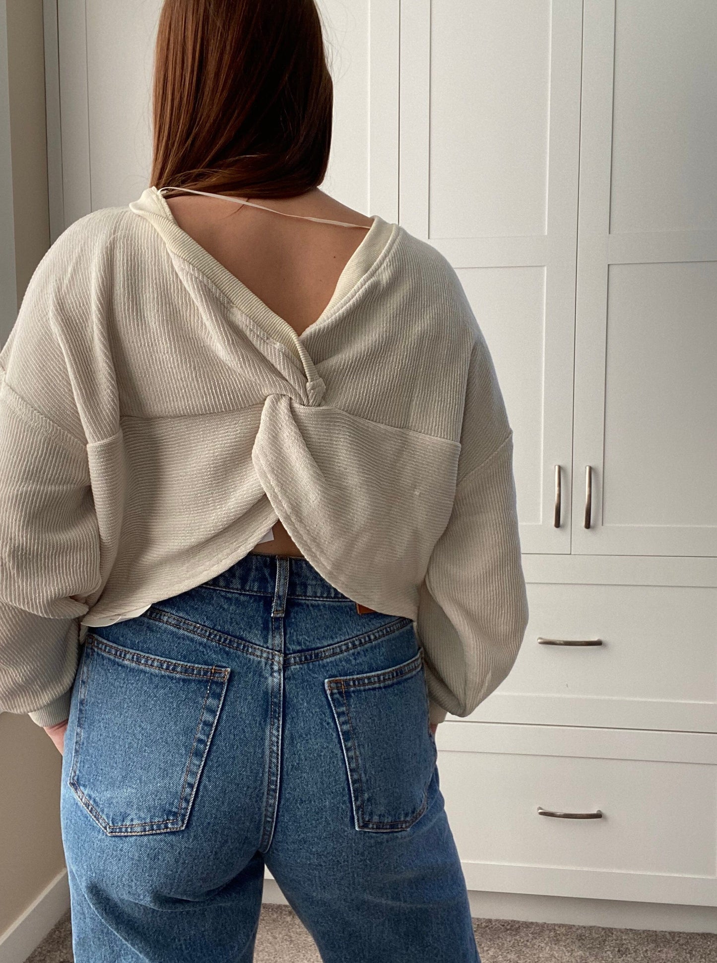 Cozy Cottage Back Twist Top sweater Sage the Label