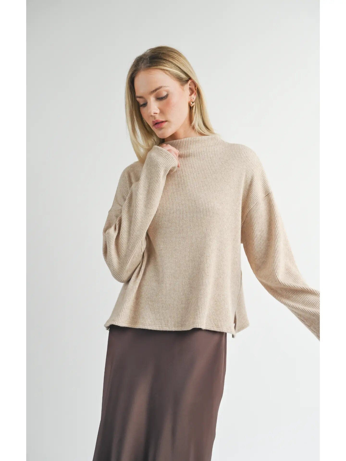 Doing Well Mock Neck Sweater Top Sage the Label
