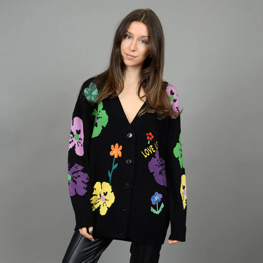 Ksenija Long Sleeve V-Neck Cardigan by RD Style - Black RD Style
