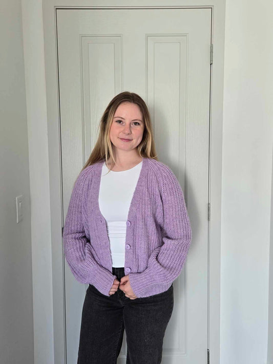 Loretta Long Sleeve Raglan V-Neck Cardigan by RD Style - Lilac Cardigan RD Style