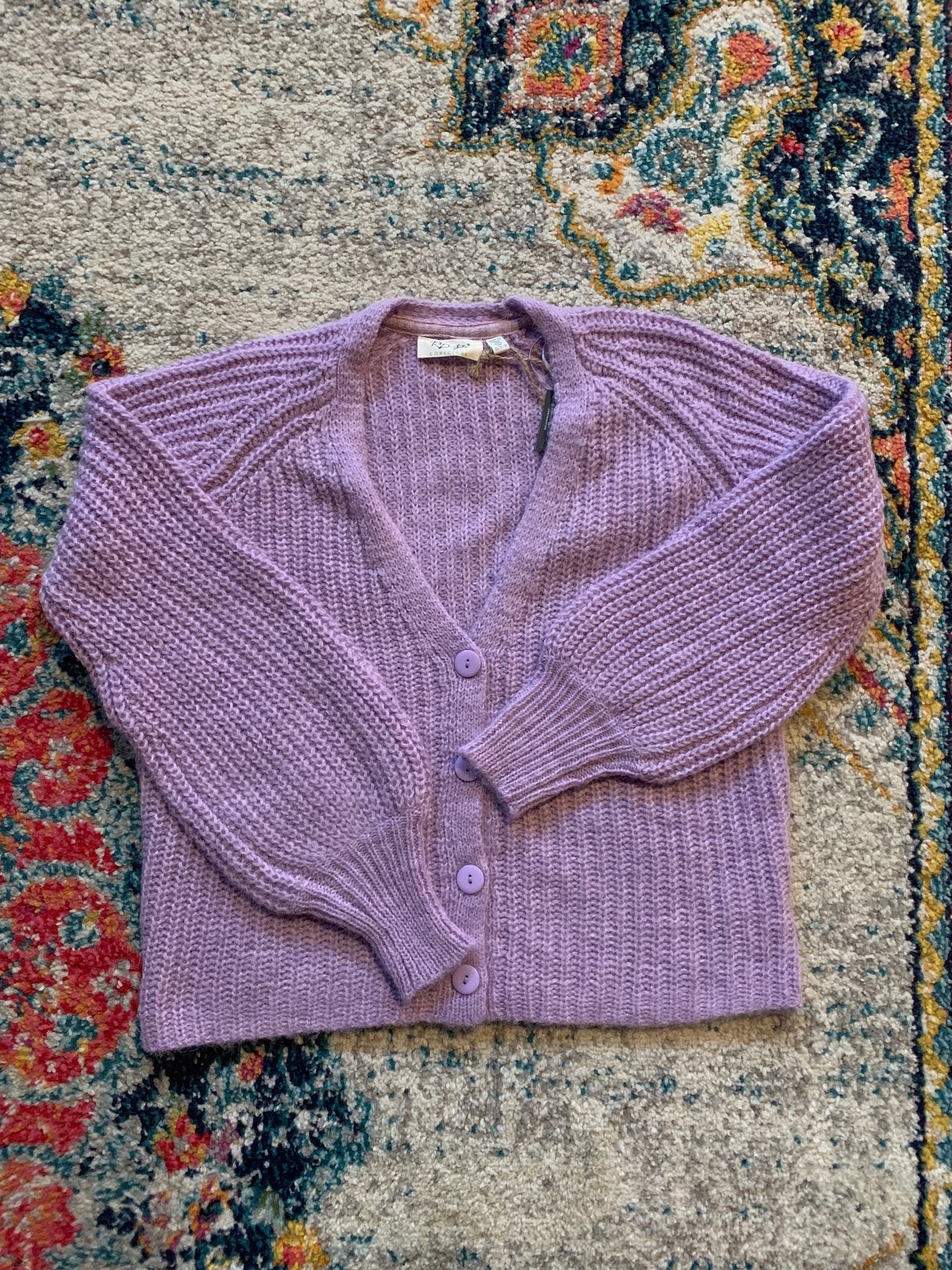 Loretta Long Sleeve Raglan V-Neck Cardigan by RD Style - Lilac RD Style