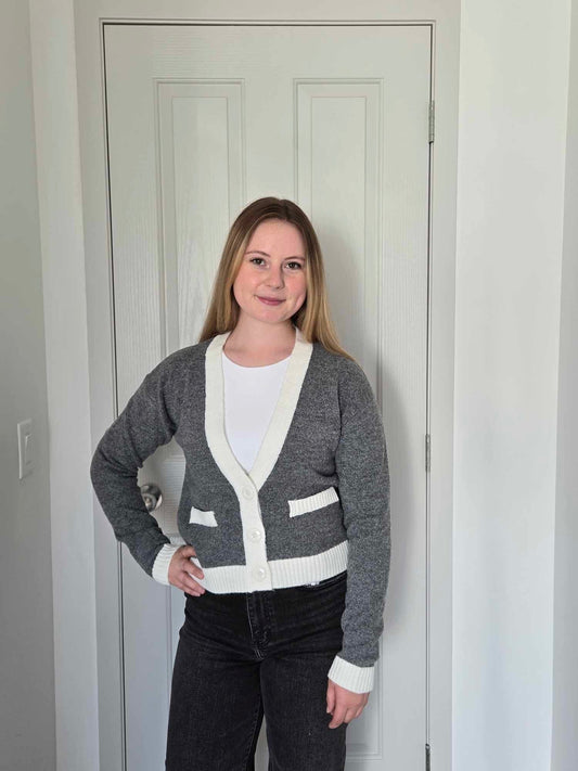 Posy Long Sleeve V-Neck Cardigan by RD Style - Grey RD Style