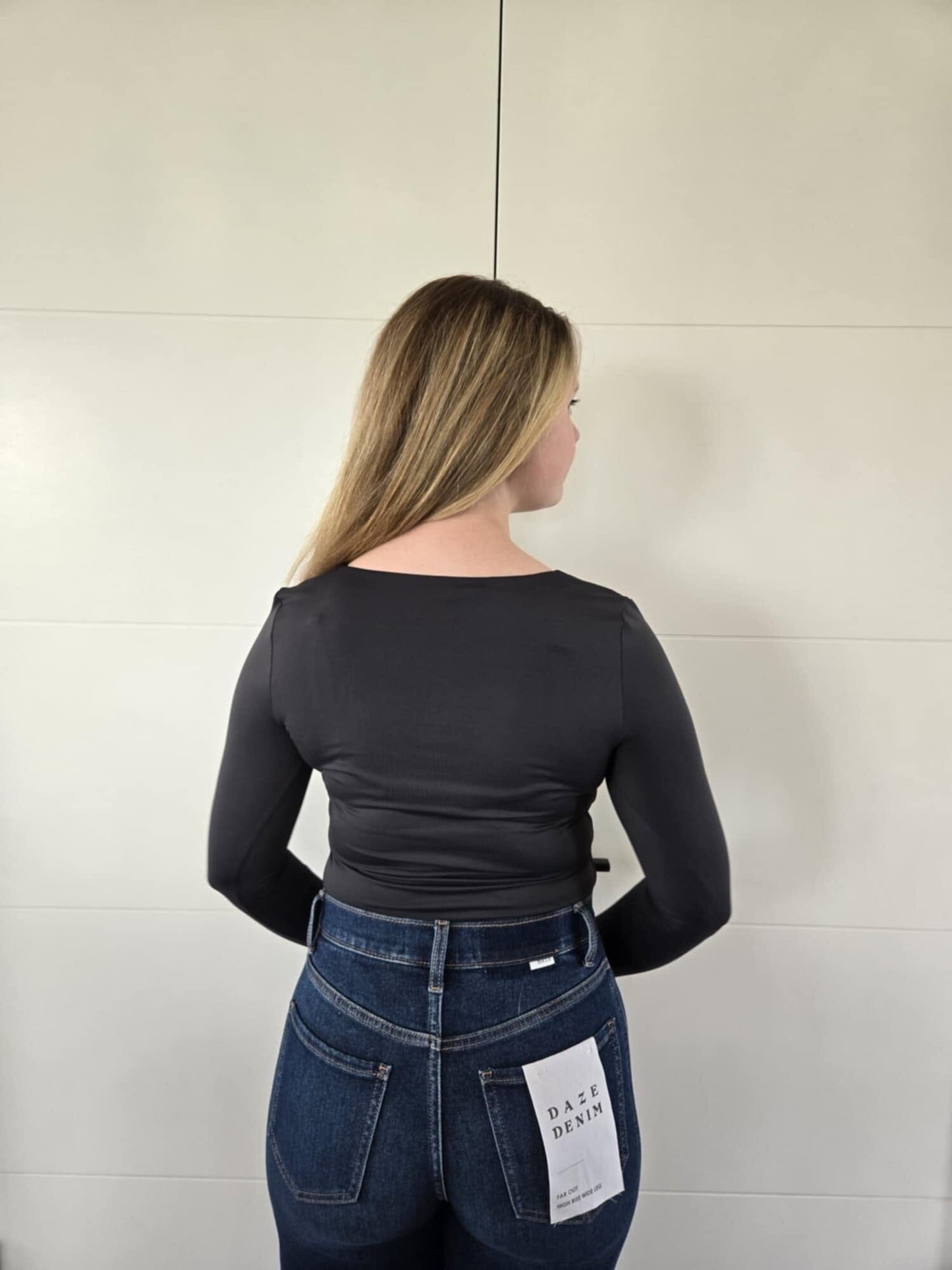 Second Skin Sanna Long Sleeve Sweetheart Bodysuit - Black Ink bodysuit RD Style