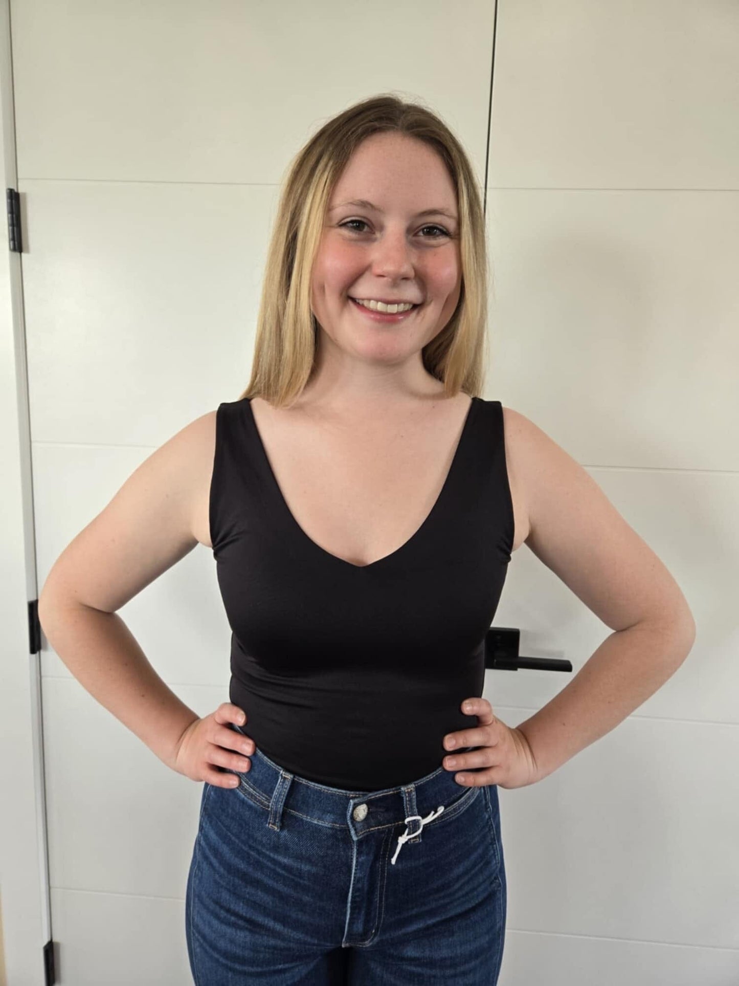 Second Skin Valentina Sleeveless VNeck Bodysuit - Black bodysuit RD Style