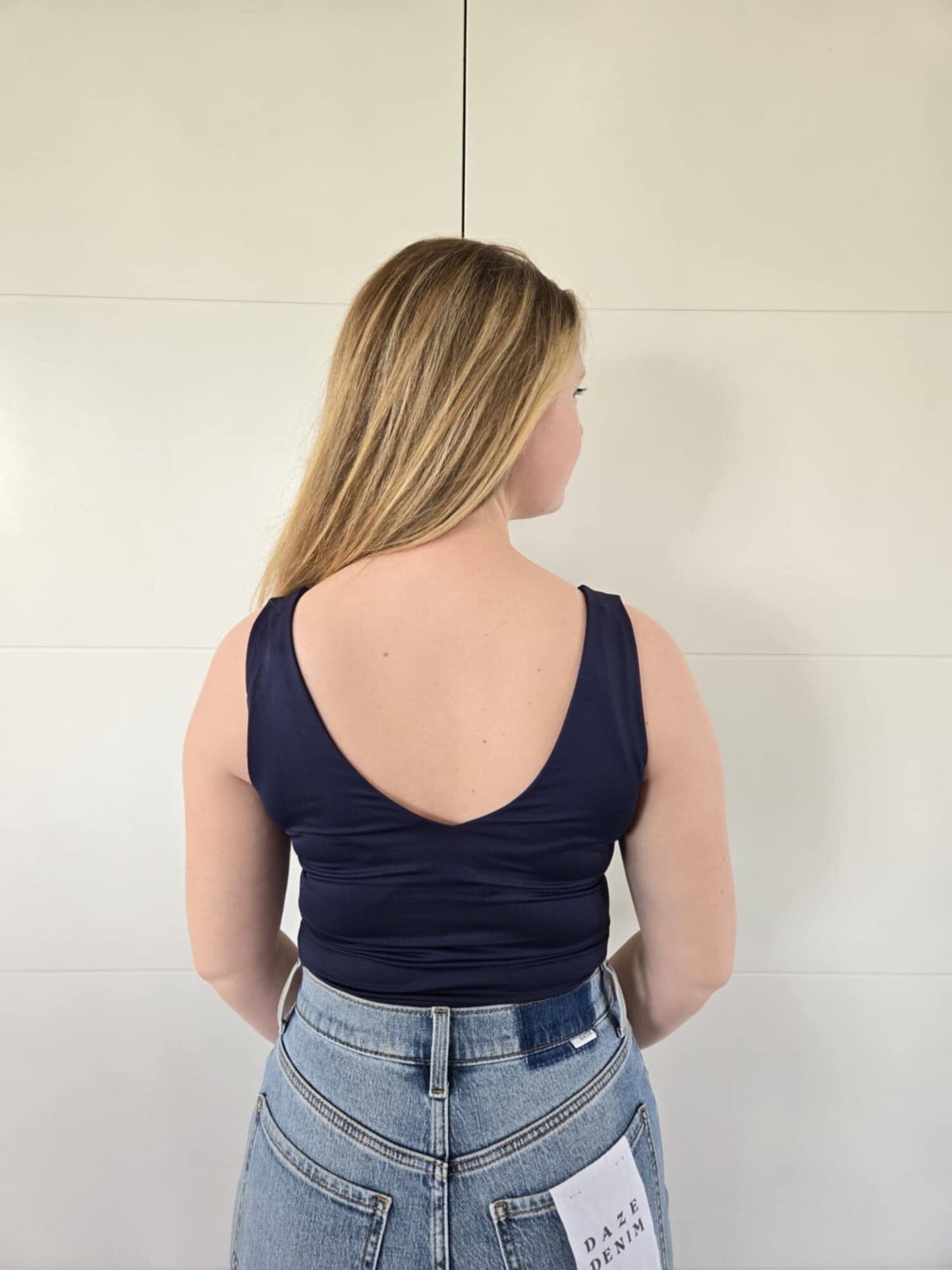 Second Skin Valentina Sleeveless VNeck Bodysuit - Navy bodysuit RD Style