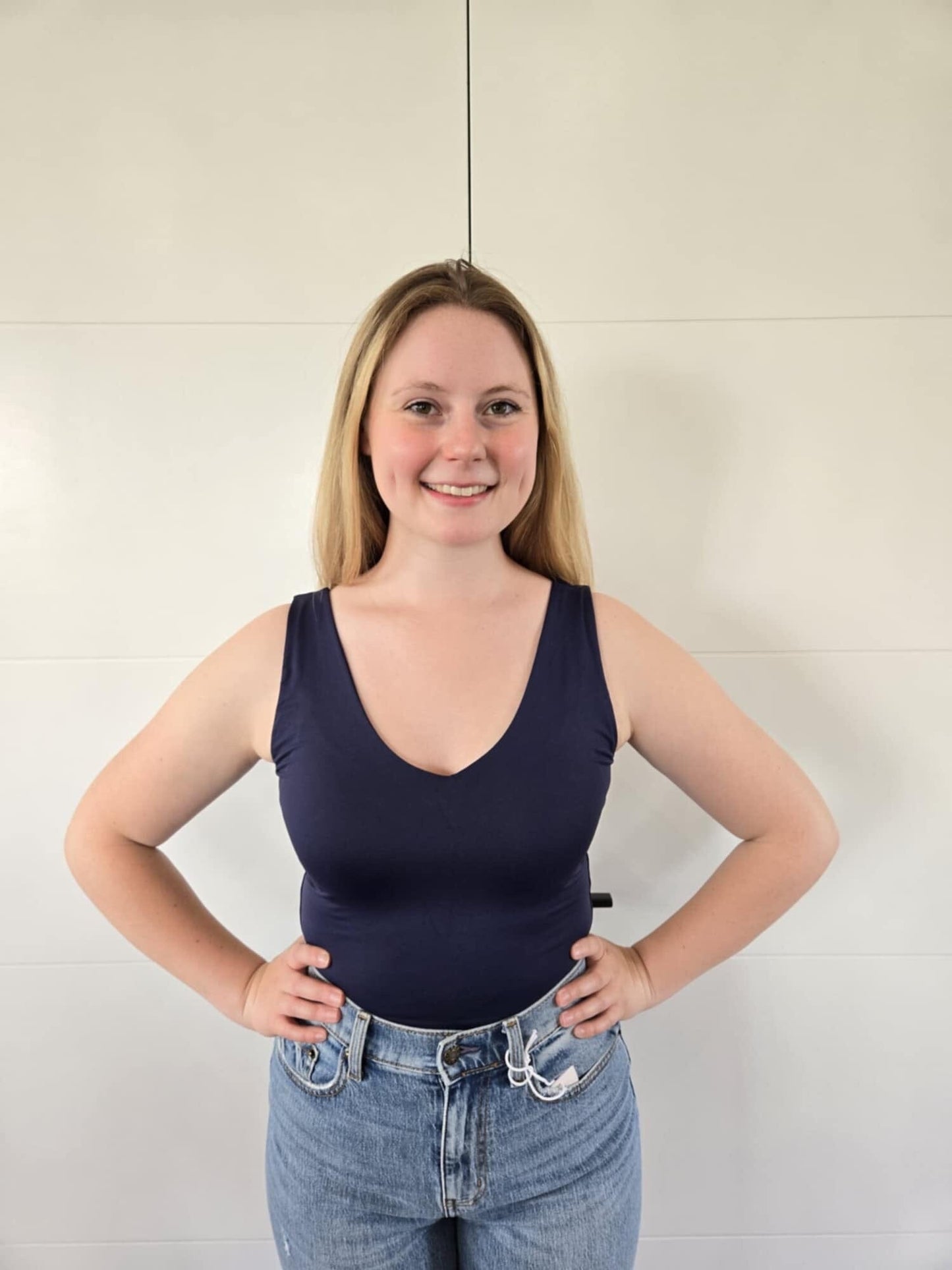 Second Skin Valentina Sleeveless VNeck Bodysuit - Navy bodysuit RD Style