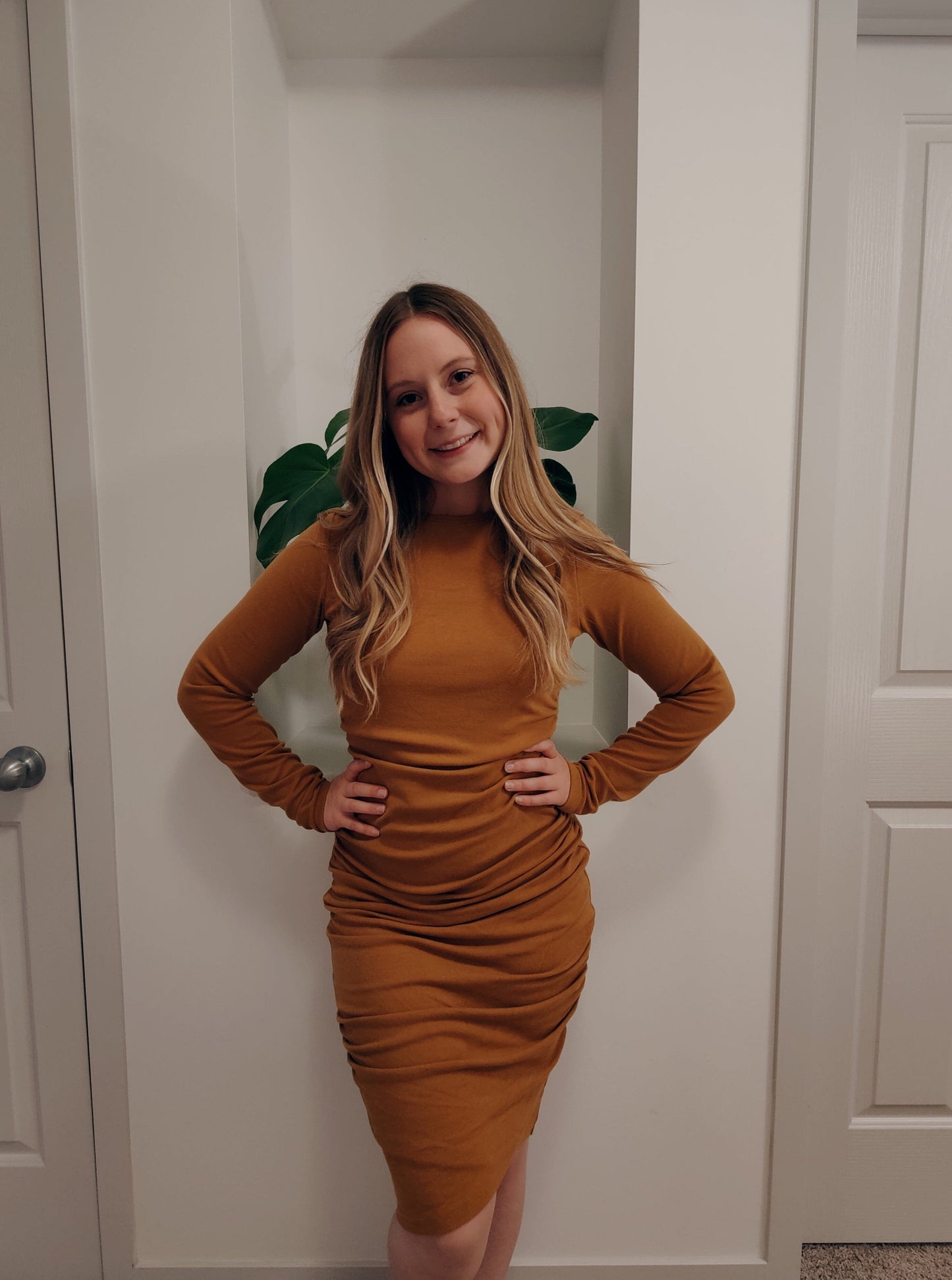 Ampersand Avenue Better Than Basics Long Sleeve Dress - Butterscotch Dress Ampersand Avenue