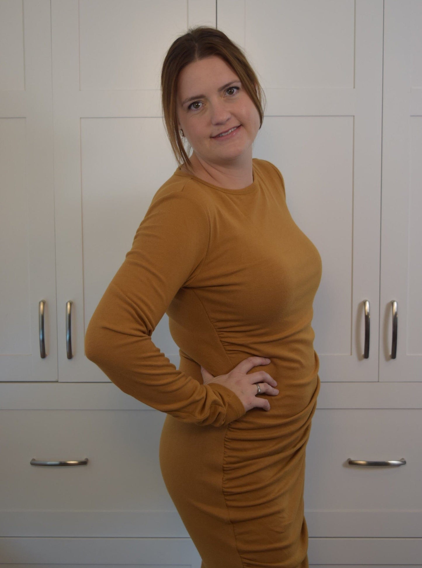 Ampersand Avenue Better Than Basics Long Sleeve Dress - Butterscotch Dress Ampersand Avenue