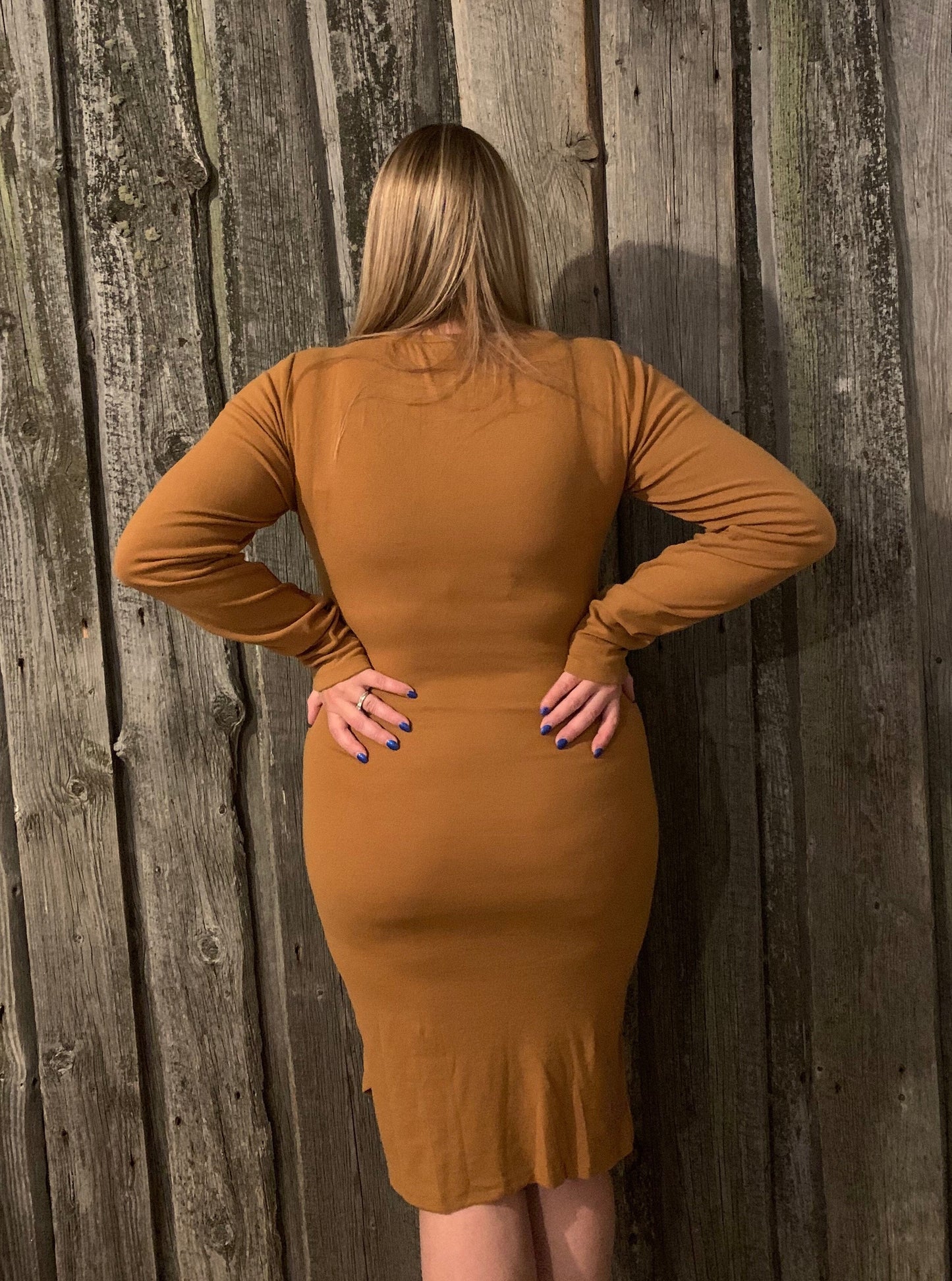 Ampersand Avenue Better Than Basics Long Sleeve Dress - Butterscotch Dress Ampersand Avenue