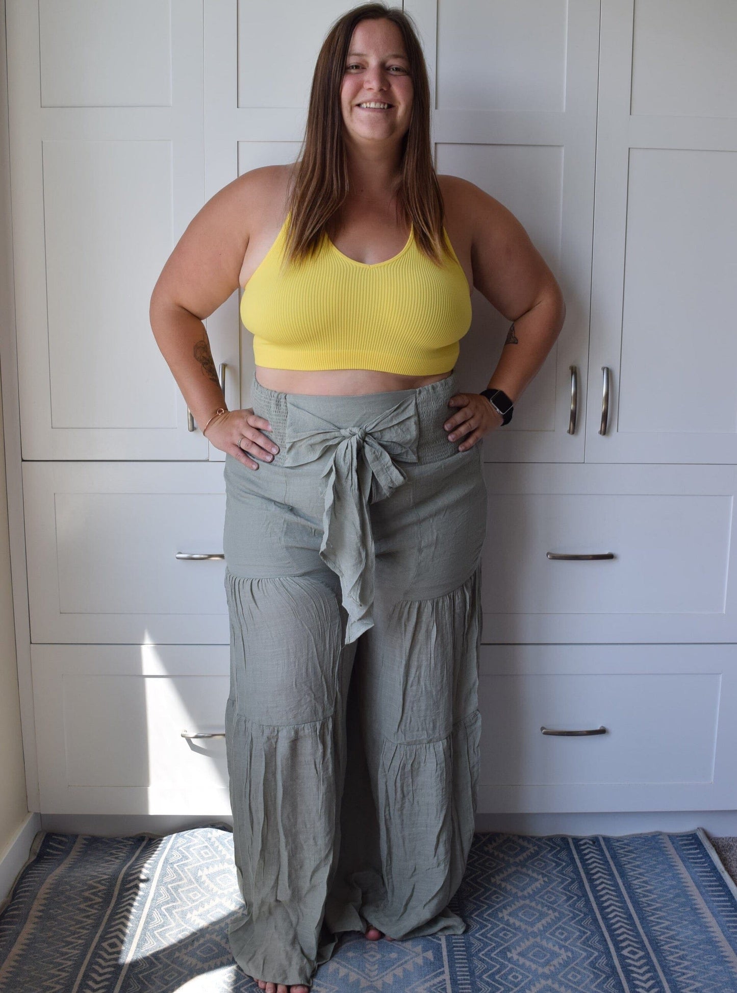 Ampersand Avenue - Tiered Boho Pants - Sage Pants Ampersand Avenue