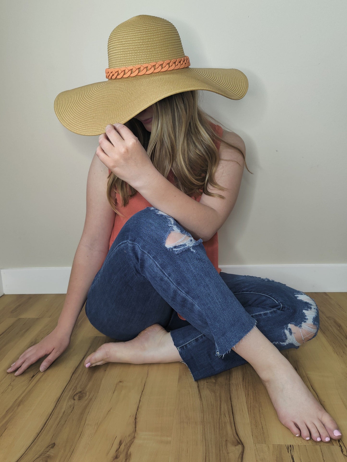 Beach Straw Hat - Natural, Khaki Hats Grace & Lace