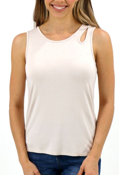 Cut-out Perfect Scoop Neck Tank - Linen sleeveless top Grace & Lace