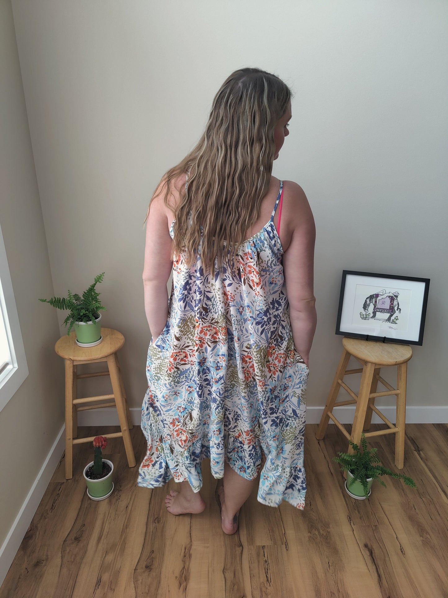 Ellie Ruffle Midi Dress - Brown Floral Dress Three Bird Nest