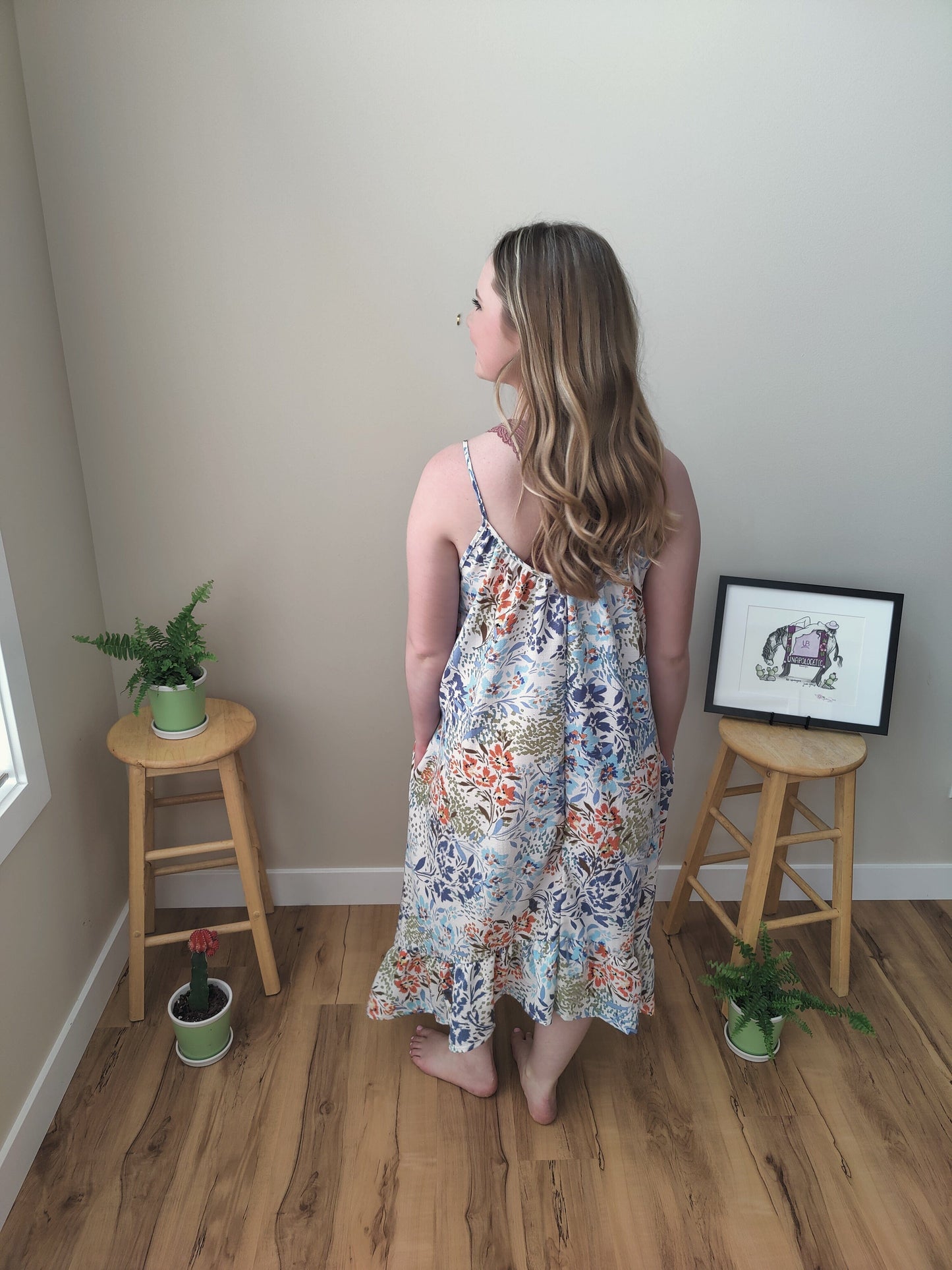 Ellie Ruffle Midi Dress - Brown Floral Dress Three Bird Nest