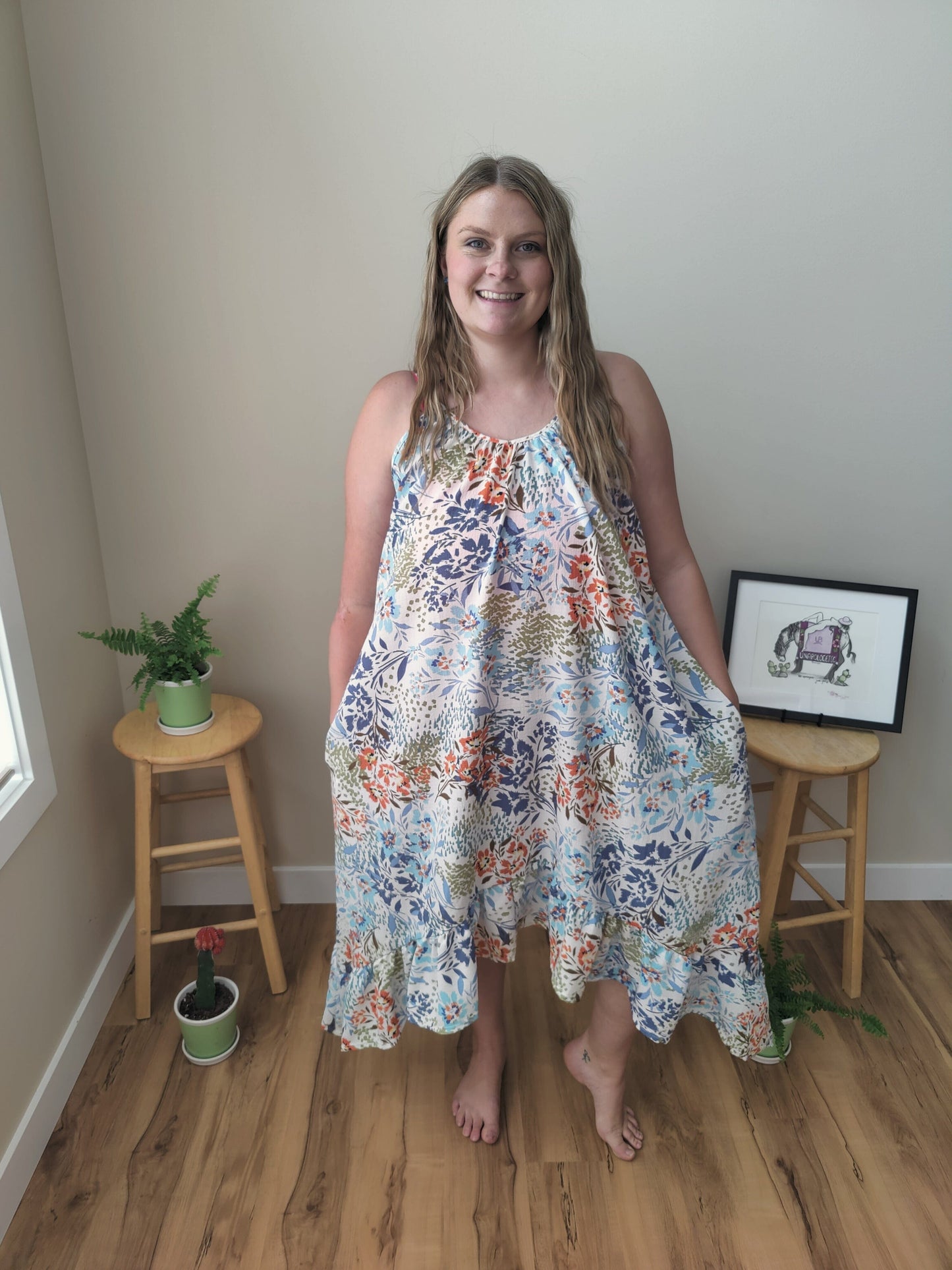 Ellie Ruffle Midi Dress - Brown Floral Dress Three Bird Nest