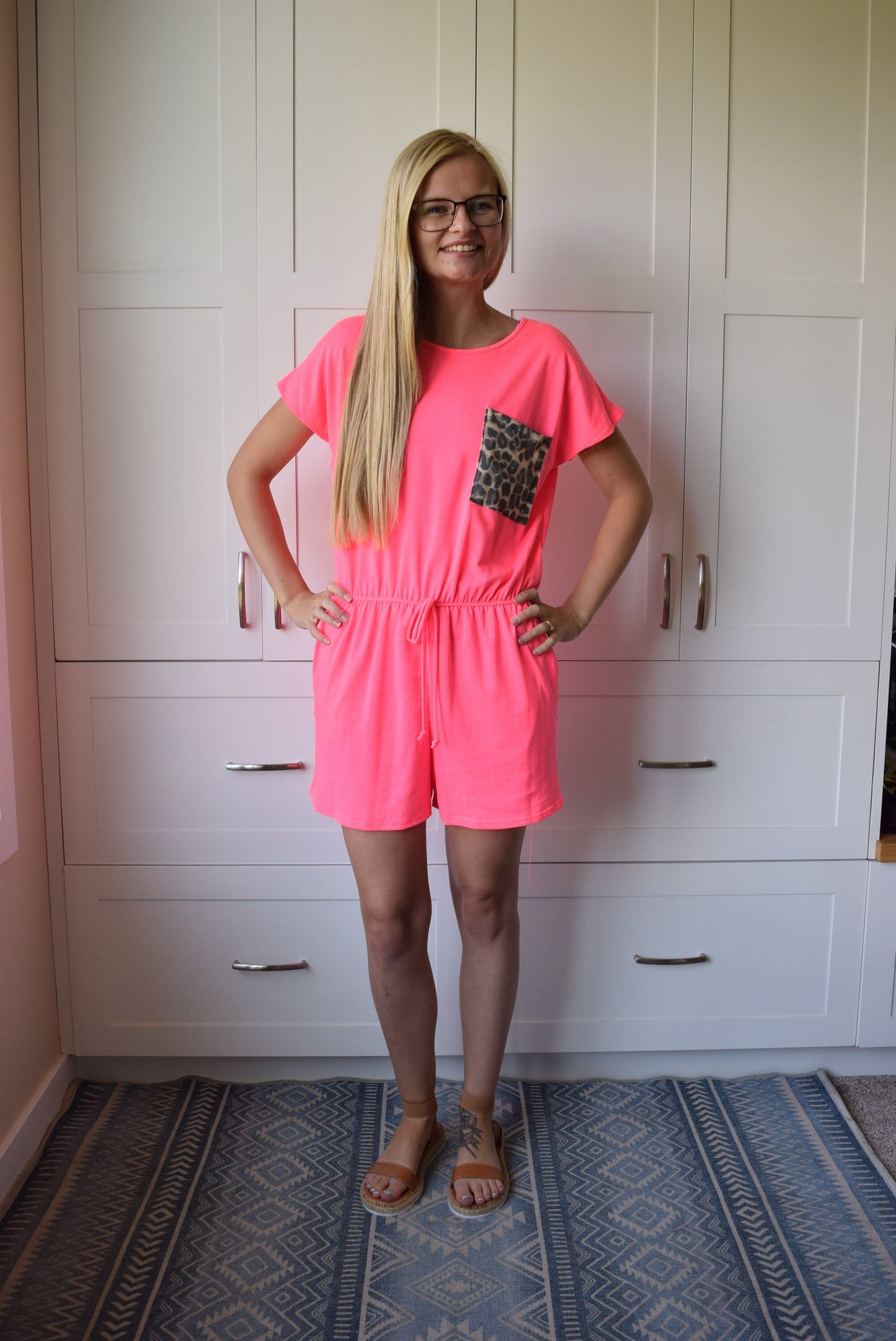 Highlighter Neon Pink Leopard Romper Romper Heimish
