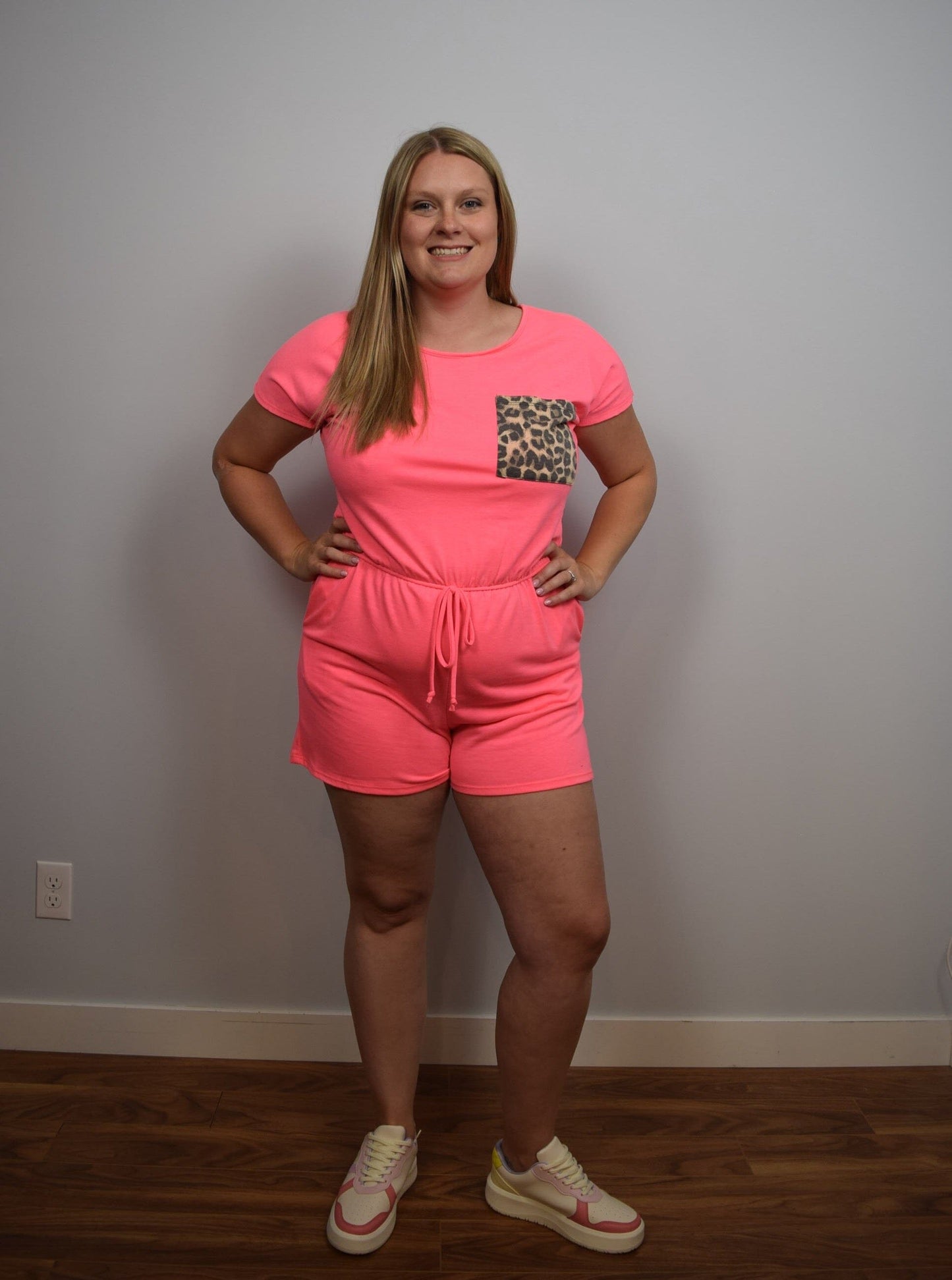 Highlighter Neon Pink Leopard Romper Romper Heimish