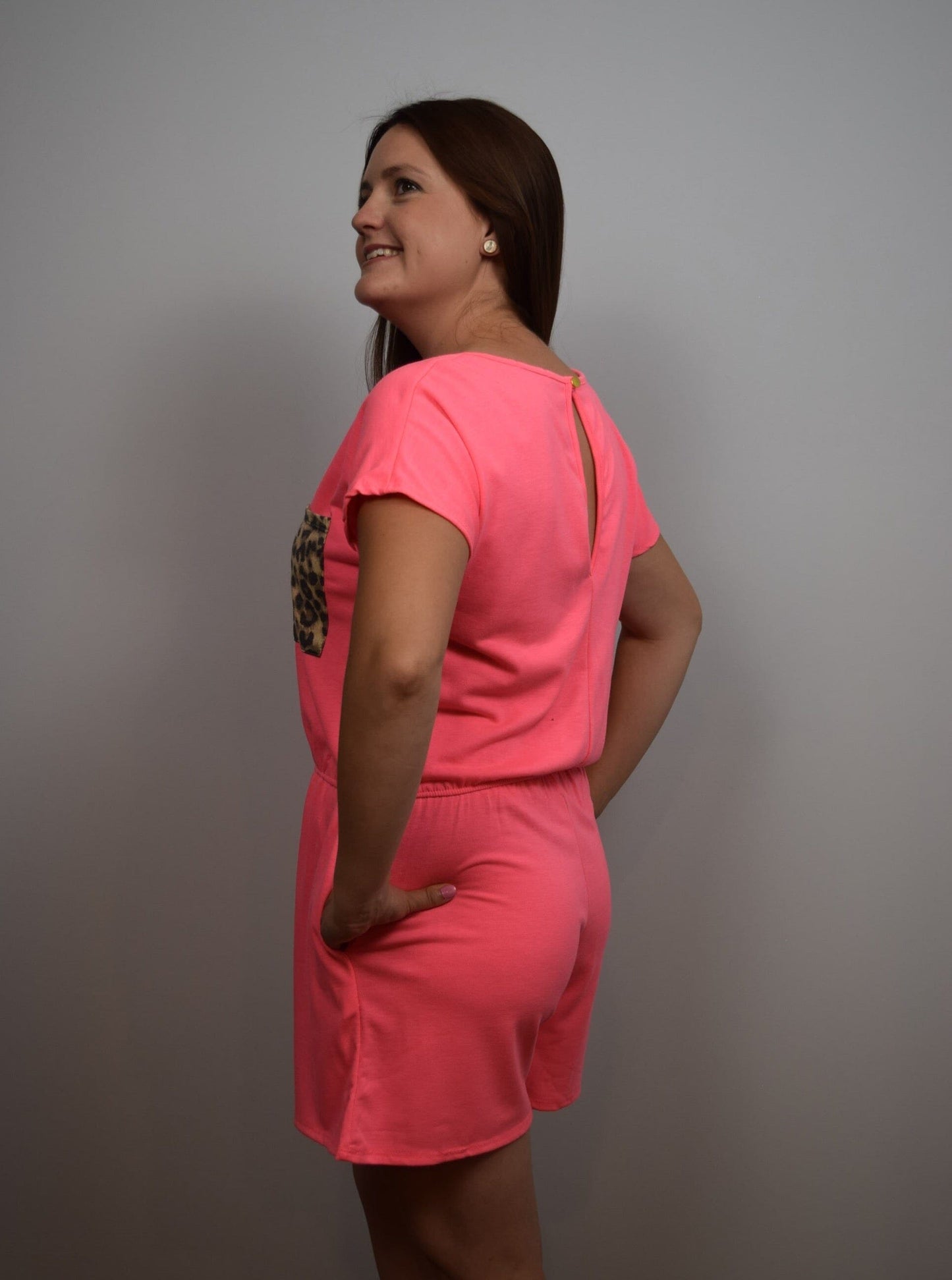 Highlighter Neon Pink Leopard Romper Romper Heimish