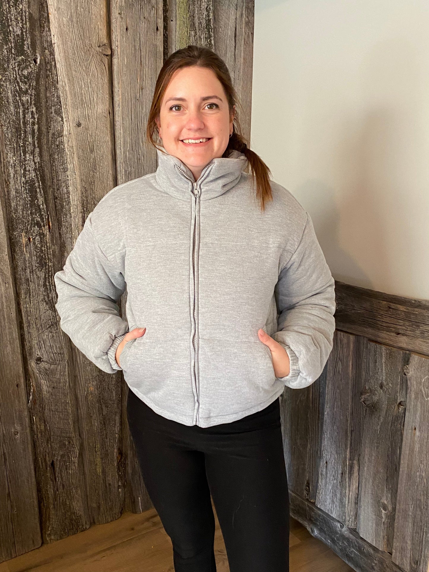 Priv Celine Knit Puffer Jacket - Grey coat Unapologetic Boutique