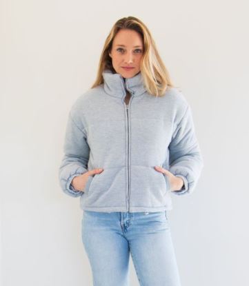 Priv Celine Knit Puffer Jacket in Grey coat Unapologetic Boutique