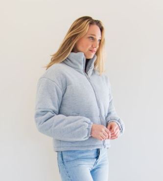Priv Celine Knit Puffer Jacket in Grey coat Unapologetic Boutique