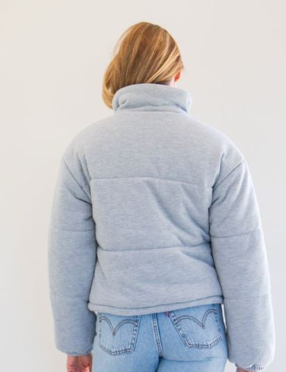 Priv Celine Knit Puffer Jacket in Grey coat Unapologetic Boutique