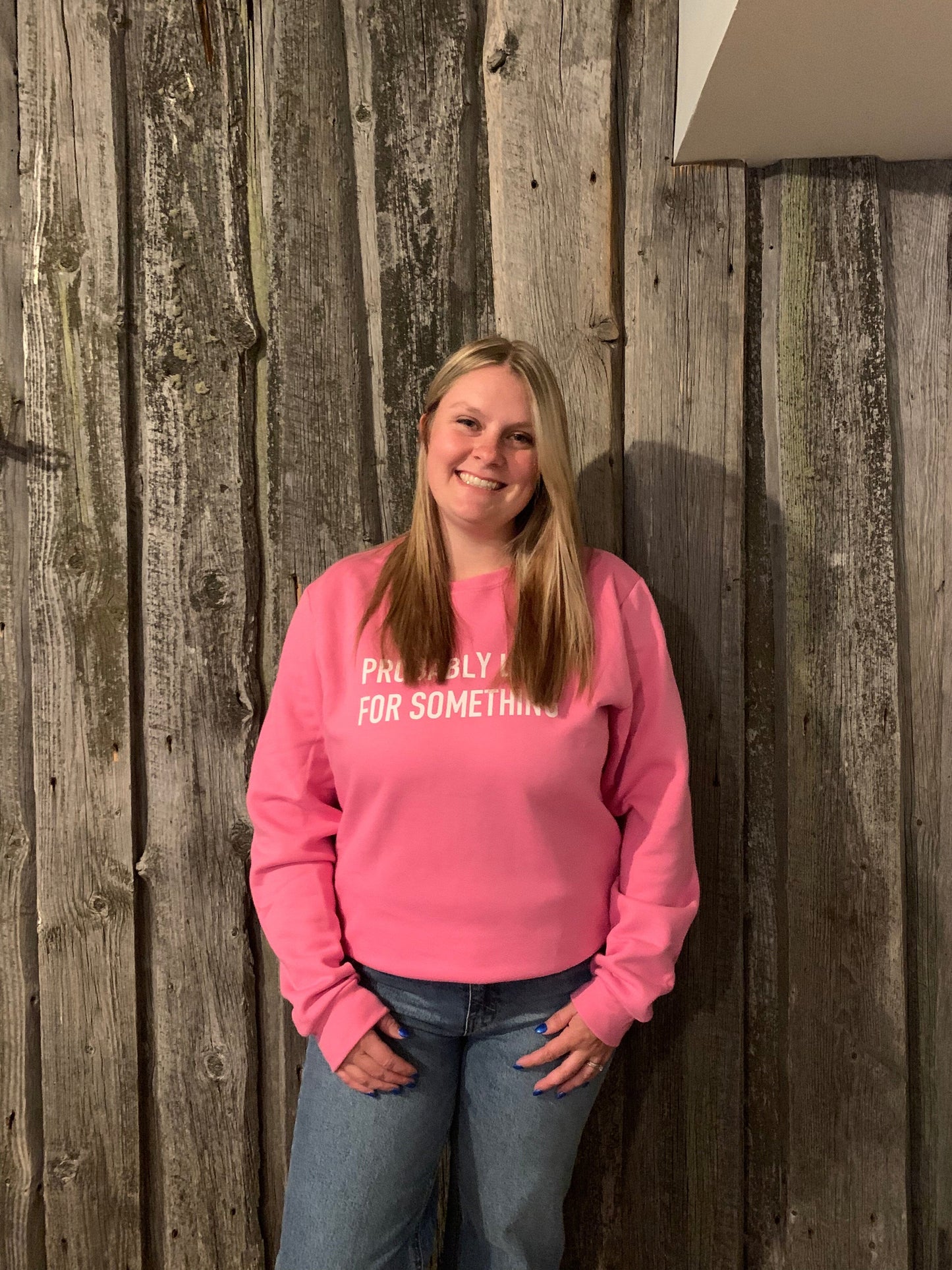 Probably Late for Something Crewneck - Candy Pink Sweatshirt Blonde Ambition