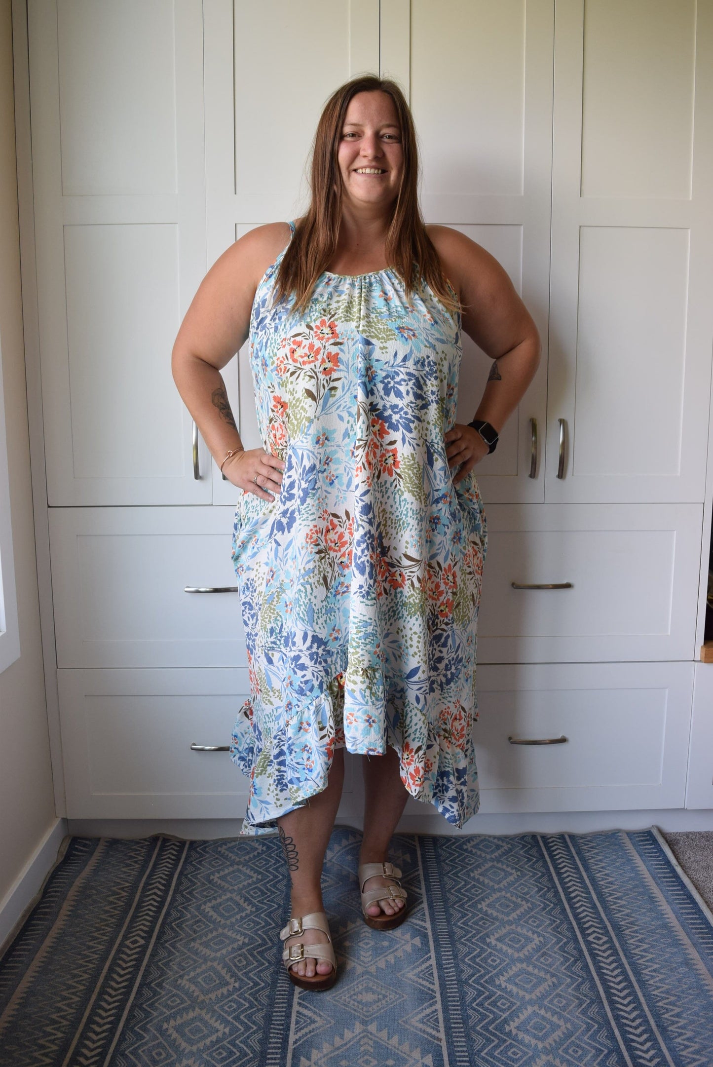 Three Bird Nest Ellie Ruffle Midi Dress - Brown Floral Dress Three Bird Nest