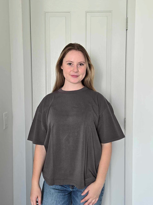 Brunette Boxy Crew Neck Tee - Charcoal tee Brunette the Label 