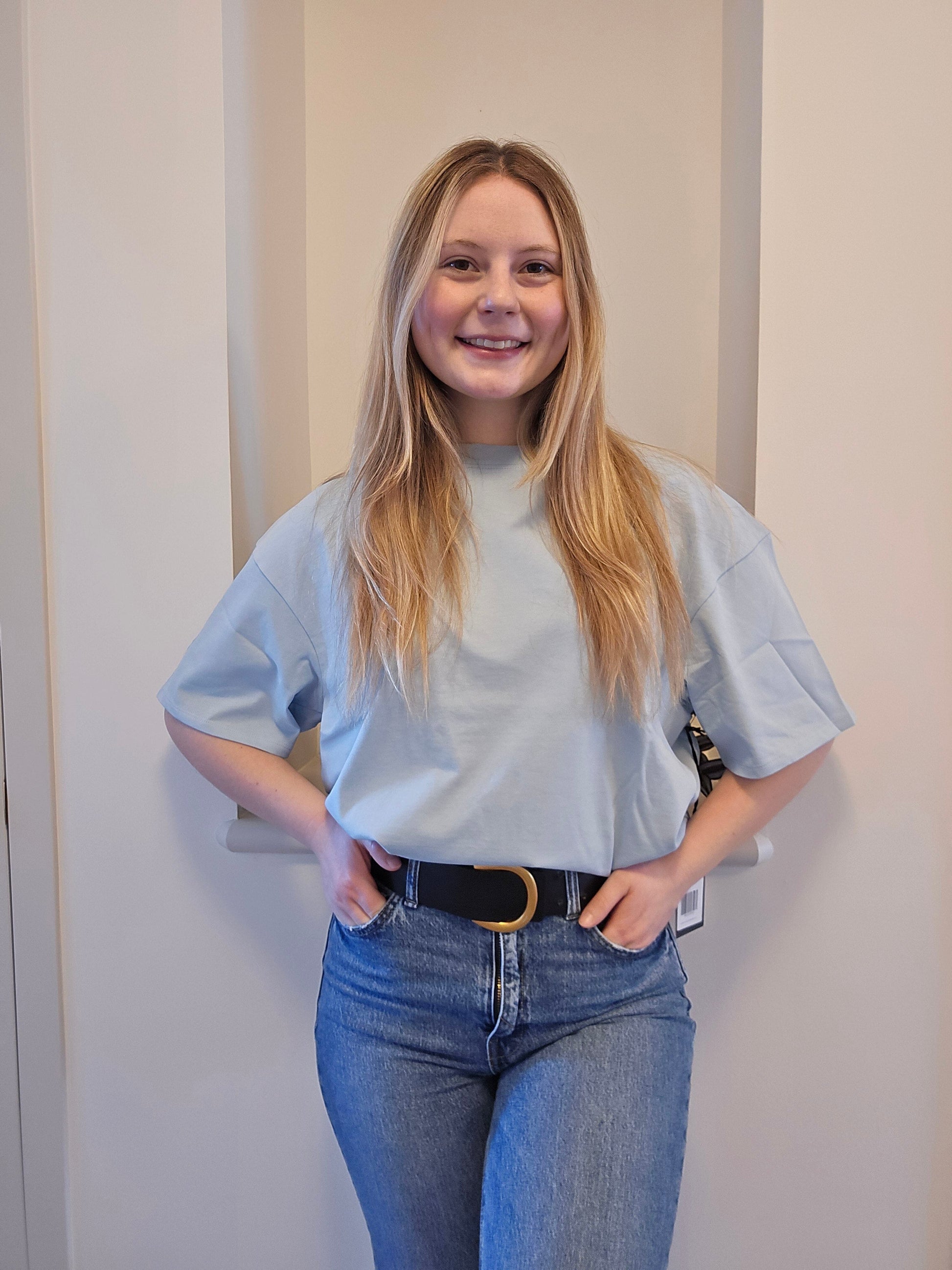 Brunette Oversized Boxy Crew Neck Tee - Denim tee Brunette the Label 