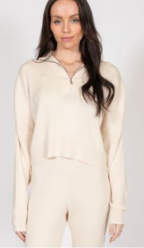Brunette Ribbed Knit Half-Zip Sweater - Cream sweater Brunette the Label 