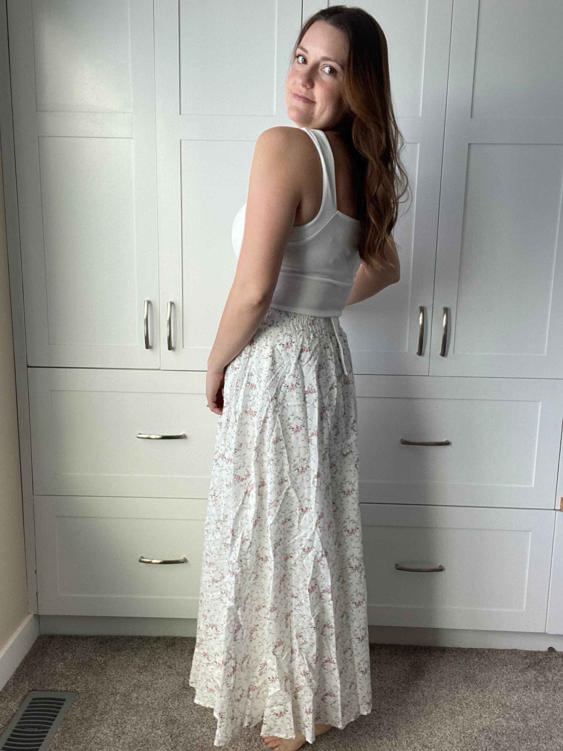 Chloe Midi Skirt in White Floral by Priv Unapologetic Boutique 