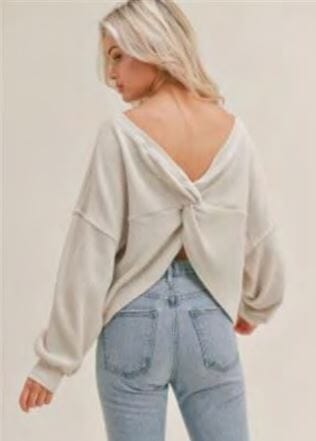 Cozy Cottage Back Twist Top sweater Sage the Label 