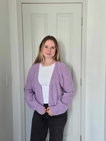 Loretta Long Sleeve Raglan V-Neck Cardigan by RD Style - Lilac Cardigan RD Style 