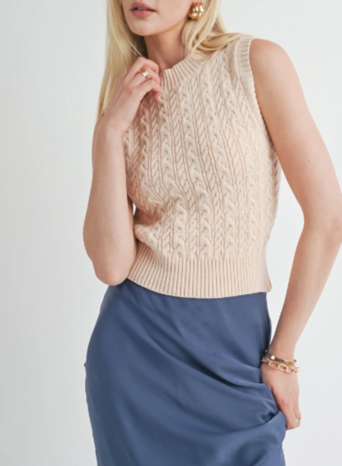 Nessa Cable Knit Sweater Tank - Cream tank Sage the Label 