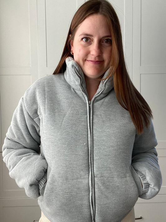 Priv Celine Knit Puffer Jacket - Grey coat Unapologetic Boutique 
