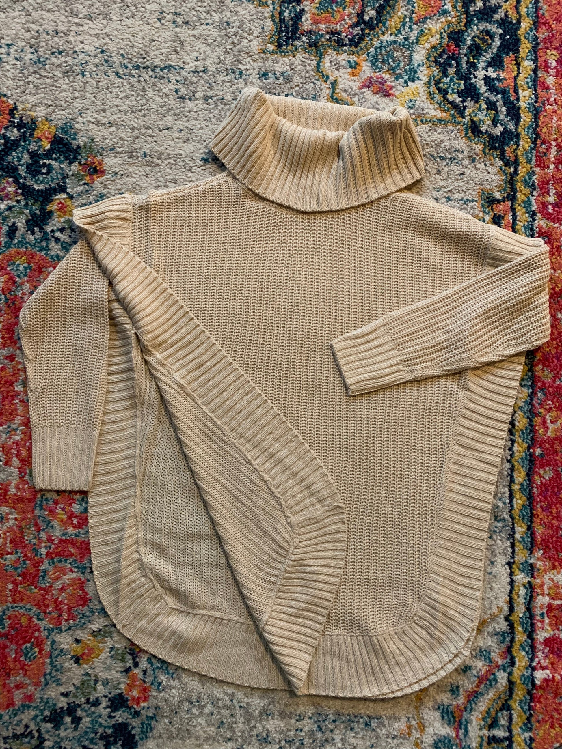 Renee Long Sleeve Cowl Neck Poncho by RD Style White Beach Twist S