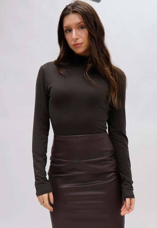 Sarah long Sleeve T-Neck by RD Style - Dark Chocolate Top RD Style 