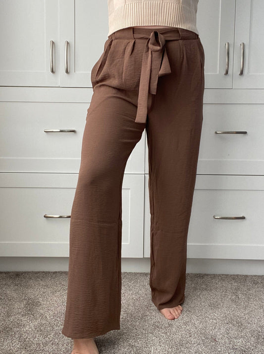 Some Say Wide Leg Tie Pants - Chocolate Pants Sage the Label 