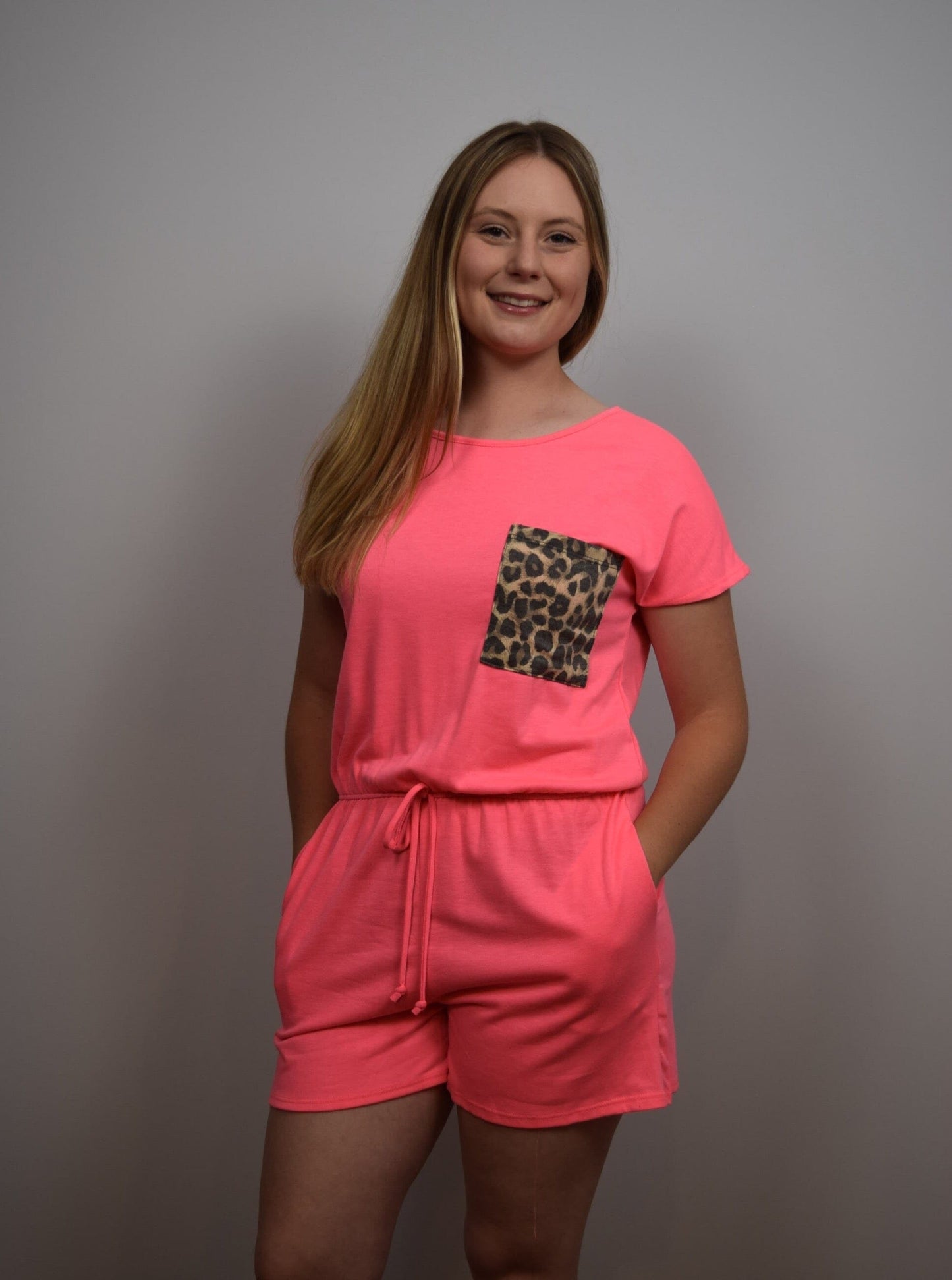 Highlighter Neon Pink Leopard Romper Romper Heimish 