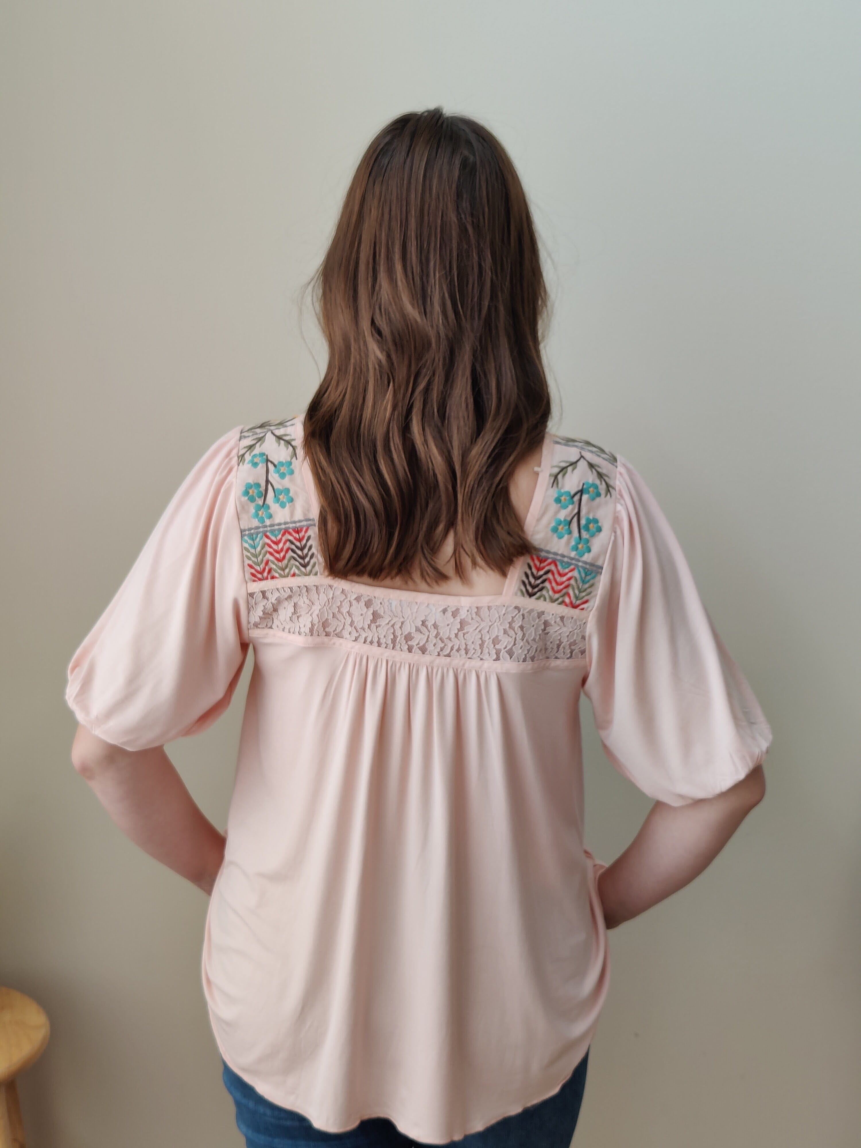 Grace Lace Island Embroidered Top Blush